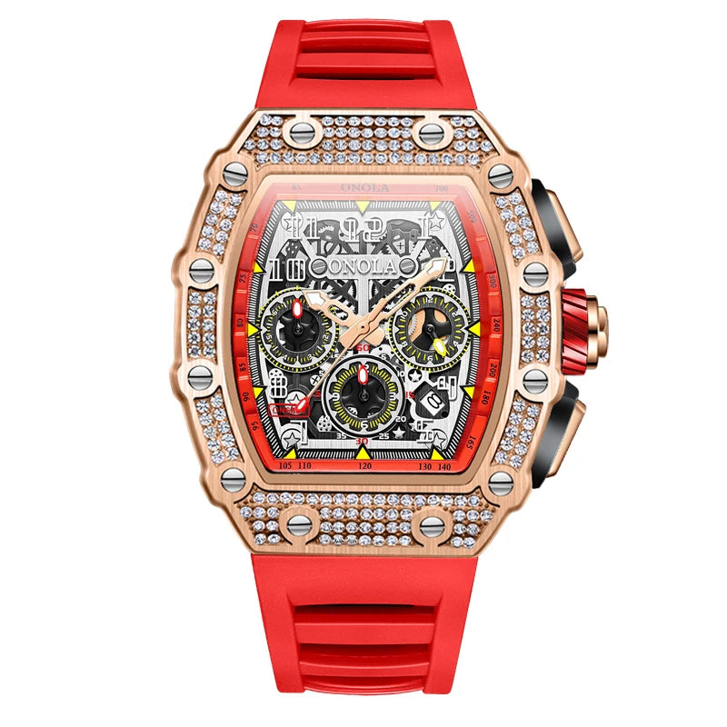 Unique Fashion Design Diamond Inlaid Men's Watch ONOLA Luxury Full-automatic Mechanical Waterproof Tape Watches Men clock