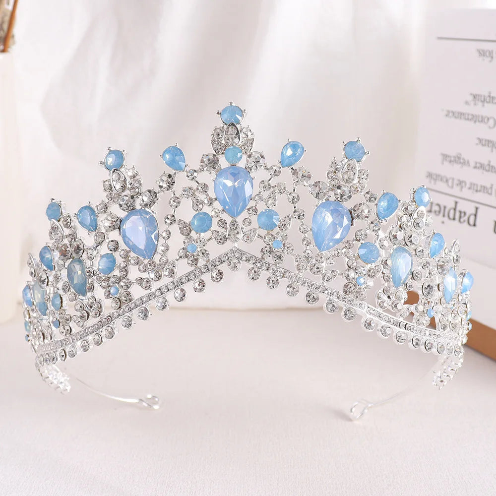 DIEZI Vintage Baroque Dark Blue Crystal Crown Bridal Hair Accessories Elegant Queen Tiaras Diadem Girls Wedding Dress Headbands