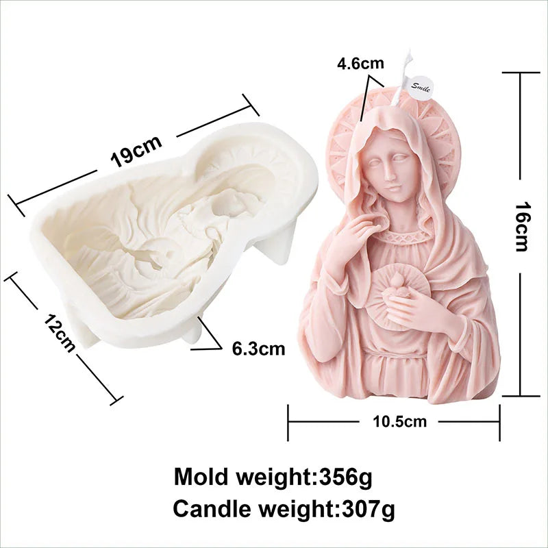 Large Size Virgin Mary Bust Sculpture Candle Silicone Mold DIY Abstract Madonna Statue Gypsum Candle Resin Mould Religious Decor - KIMLUD