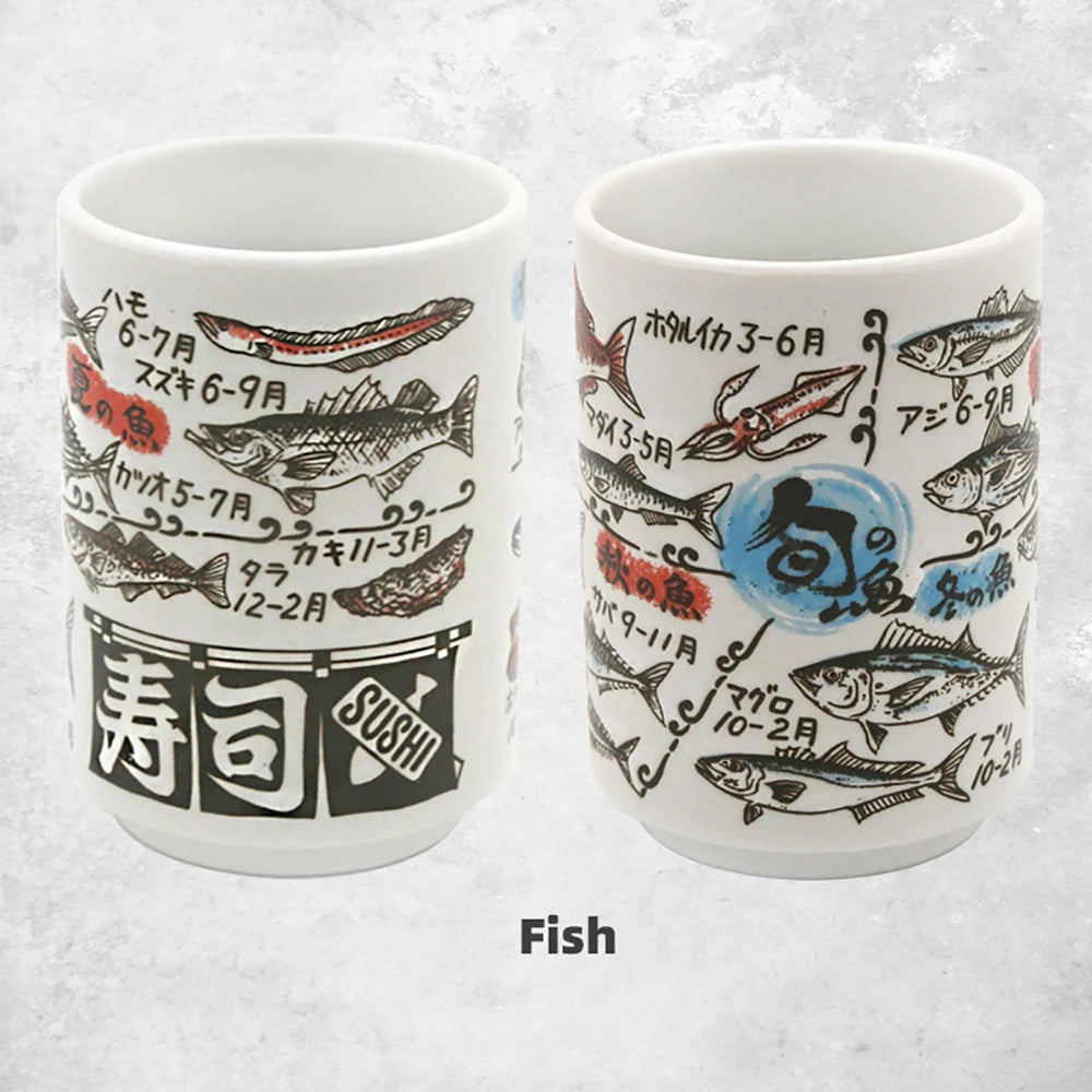 Japanese Impression Ceramic Mugs 300ml Tea Wine Sushi Sake Cup Funny Family Restaurant Decoration Travel Gift for Friends - KIMLUD