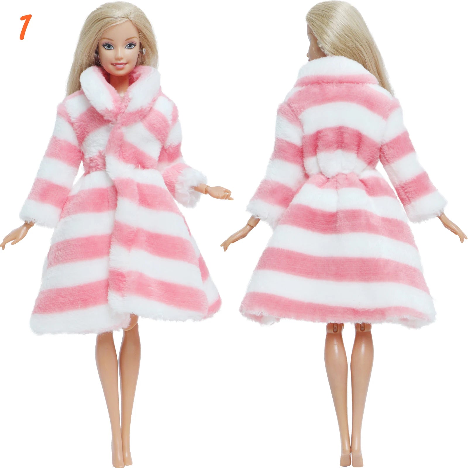 KIMLUD, Multicolor 2 Pcs/Set Long Sleeve Soft Fur Plush Coat Dress + High Heel Winter Wear Accessories for Barbie Doll Clothes Kids Toy, 1, KIMLUD APPAREL - Womens Clothes