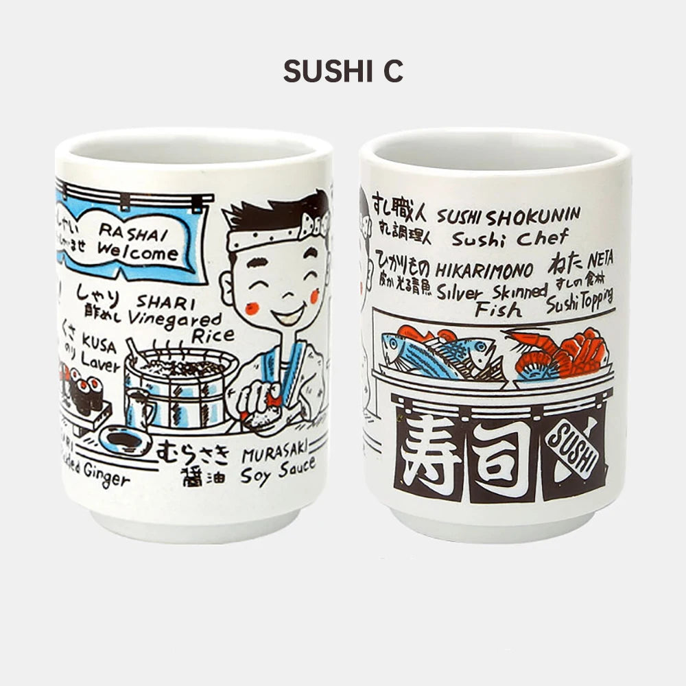 Japanese Impression Ceramic Mugs 300ml Tea Wine Sushi Sake Cup Funny Family Restaurant Decoration Travel Gift for Friends - KIMLUD