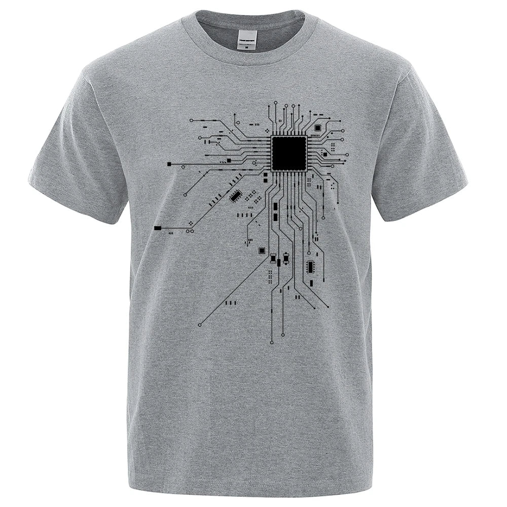 KIMLUD, CPU Processor Circuit Diagram T Shirt Men Summer Cotton T-shirt Men's Funny Tops Fashion Tees Homme Brand Unisex Clothes C99, Gray / XXXL, KIMLUD APPAREL - Womens Clothes