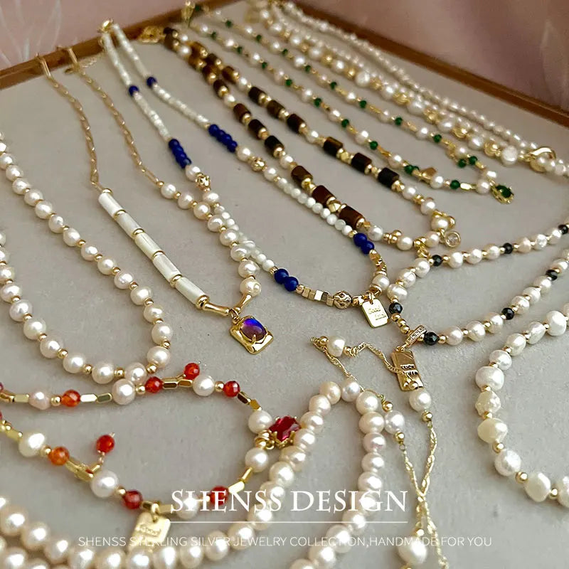 Multiple Elegant Natural Freshwater Pearl Necklaces For Women 40cm Length