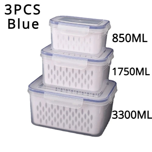 Refrigerator Preservation Storage Box Drain Basket Storage Containers Sealed Box Vegetable and Fruit Food Grade Drain Box