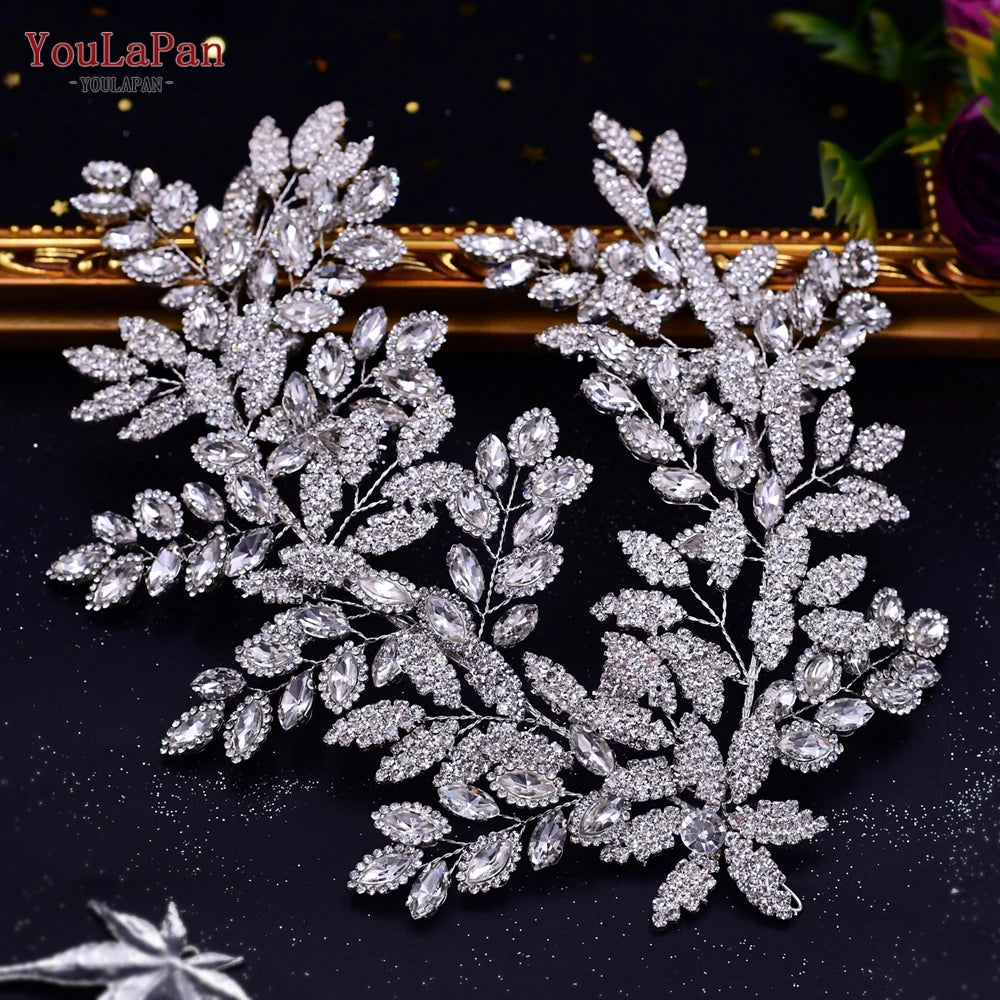 TOPQUEEN HP254 Bridal Side Clip Wedding Tiara Bridal Hairpins Handmade Rhinestone Women Headwear Alloy Flower Bride Headdress