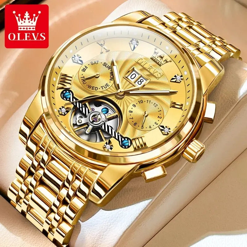 OLEVS 9910 Tourbillon Automatic Watch for Men Luxury Skeleton Men's Mechanical Wristwatch Stainless Steel Top Original Man Watch