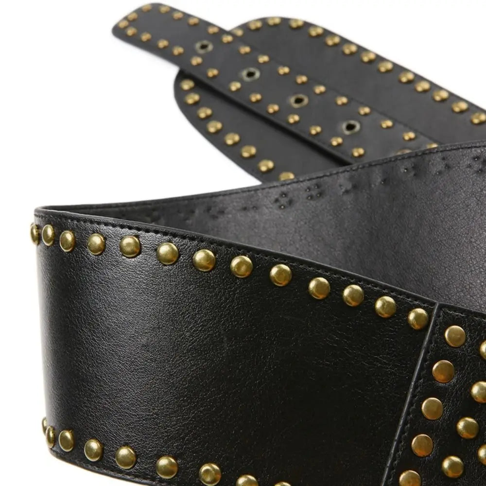 KIMLUD, Punk Style Hollow Asymmetric Belt Harajuku Aesthetic Rivet Streetwear Leather Belt Chic Disc Belt For Women Apparel Accessories, KIMLUD Womens Clothes