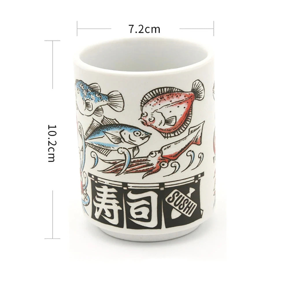 Japanese Impression Ceramic Mugs 300ml Tea Wine Sushi Sake Cup Funny Family Restaurant Decoration Travel Gift for Friends - KIMLUD