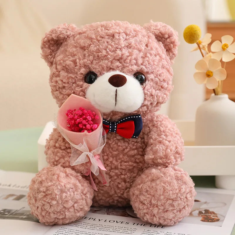 25cm Kawaii Hug Bouquet Teddy Bear Plush Toy Stuffed Super Soft Bow Tie Bear Children'S Doll Girlfriend Kids Baby Christmas Gift