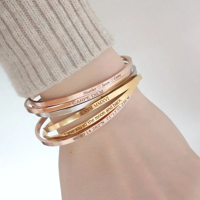 KIMLUD, Cuff Bracelet Bangle for Women ,Stainless Steel Openable Bracelet Couple,Charm Handchain Woman ,Stacked Layered Jewelry, KIMLUD Womens Clothes