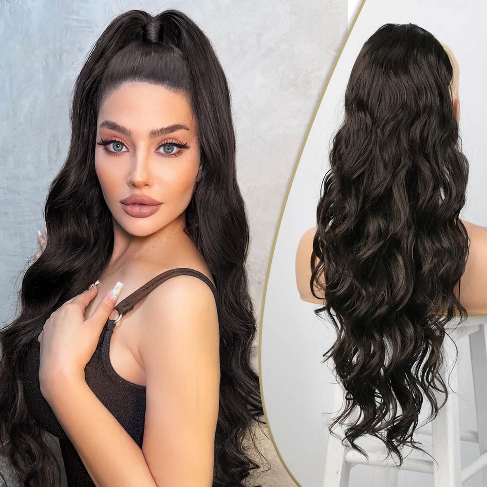 AISI BEAUTY Synthetic Ponytail Extensions for Women Long Wavy Fluffy Synthetic Ponytail Hairpiece Natural Soft Daily Use