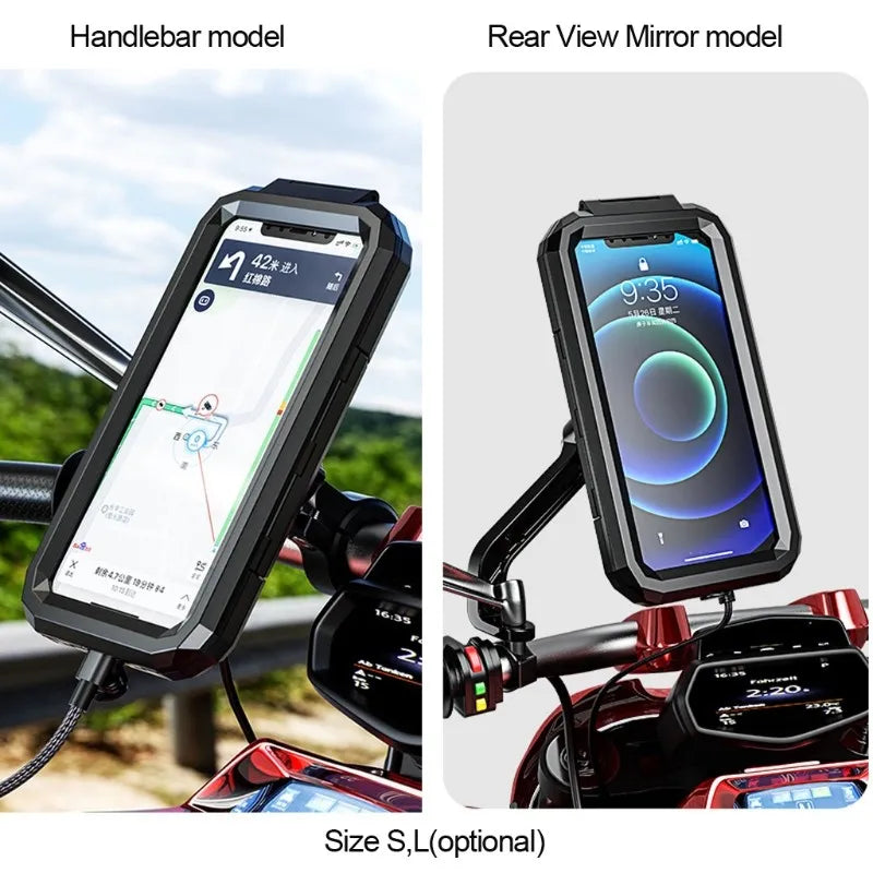 Waterproof Phone Case Bike Motorcycle Handlebar Rear View Mirror 3 to 6.8" Cellphone Mount Bag Motorbike Scooter Phone Stand - KIMLUD