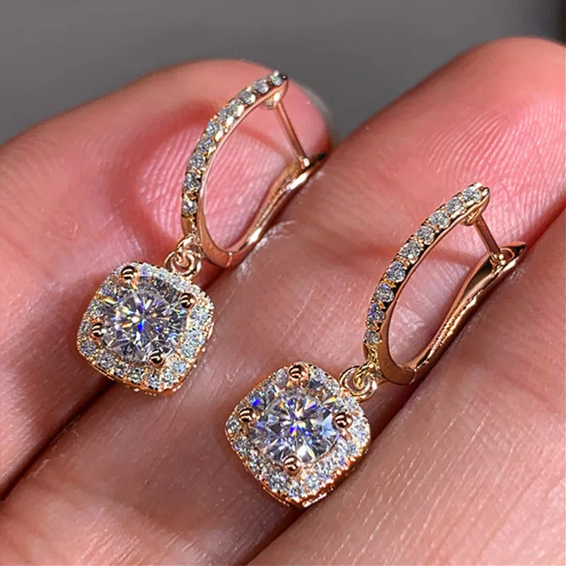 KIMLUD, Lihong Full Paved Crystal CZ Hoop Earrings for Women Dazzling Accessories Wedding Party Delicate Birthday Gift Statement Jewelry, E1810 Rose gold, KIMLUD APPAREL - Womens Clothes