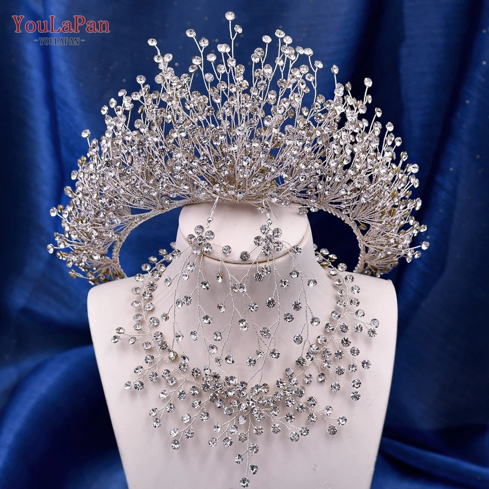 KIMLUD, TOPQUEEN Luxury Bridal Crown Rhinestones Tiaras Bride Headband Wedding Hair Accessories Pageant Diadem Women Headdress HP193P, S-set / CHINA, KIMLUD APPAREL - Womens Clothes