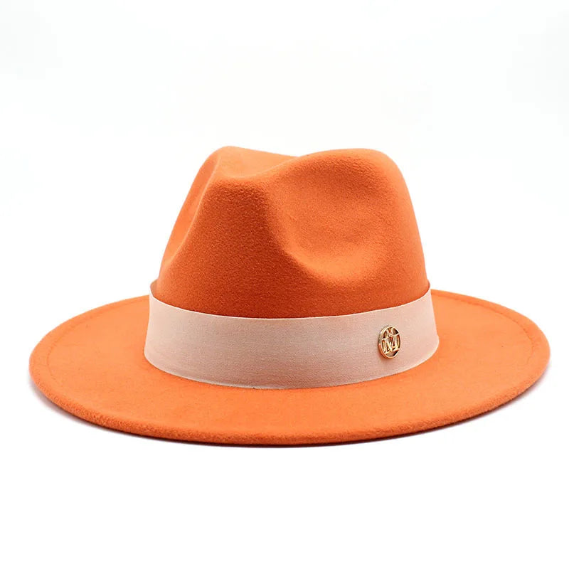 KIMLUD, New Fedora Hat For Women Winter Elegant Fashion Formal Wedding Decorate Church Cap Panama Party Jazz Hat chapeau femme, Orange / 56-58CM, KIMLUD APPAREL - Womens Clothes