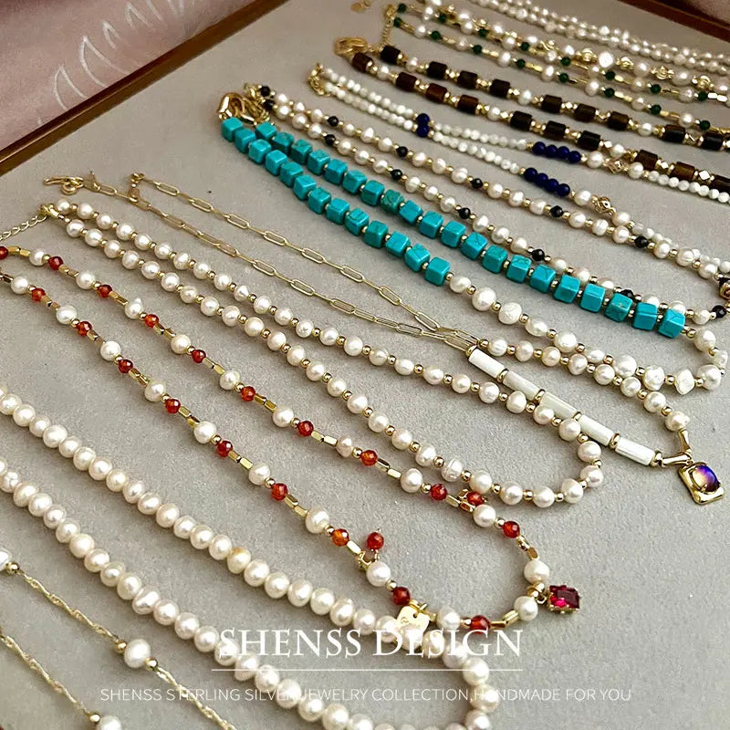 Multiple Elegant Natural Freshwater Pearl Necklaces For Women 40cm Length