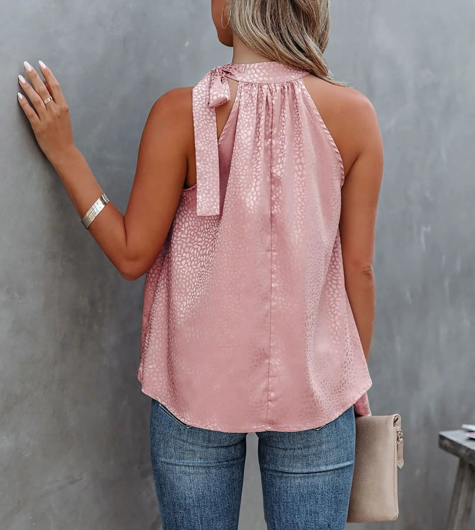 Women Summer Style Blouses Shirts Lady Casual Sleeveless Halter Collar Solid Color Blouse Tops DF5071