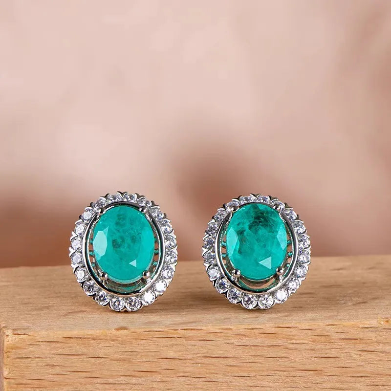 Silver Heart Shape Paraiba Tourmaline Gemstone Stud Earrings For Women Fashion Wedding Statement Jewelry Anniversary Gift - KIMLUD