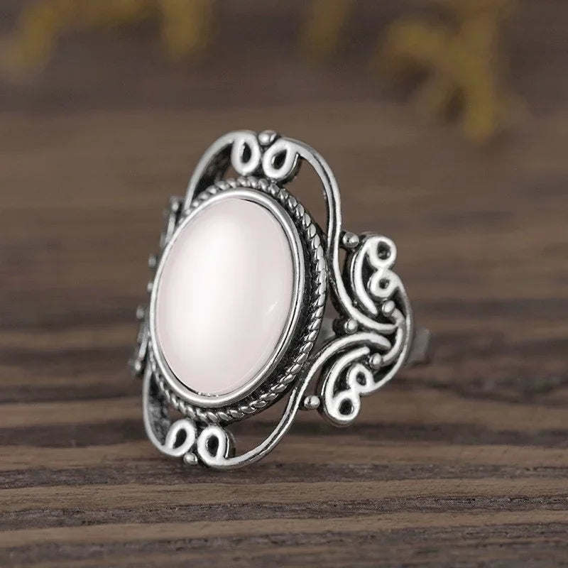 Trendy New Design Electroplated Openwork Moonstone Ring Fashion Punk Street Style For Women Girls Party Jewelry s