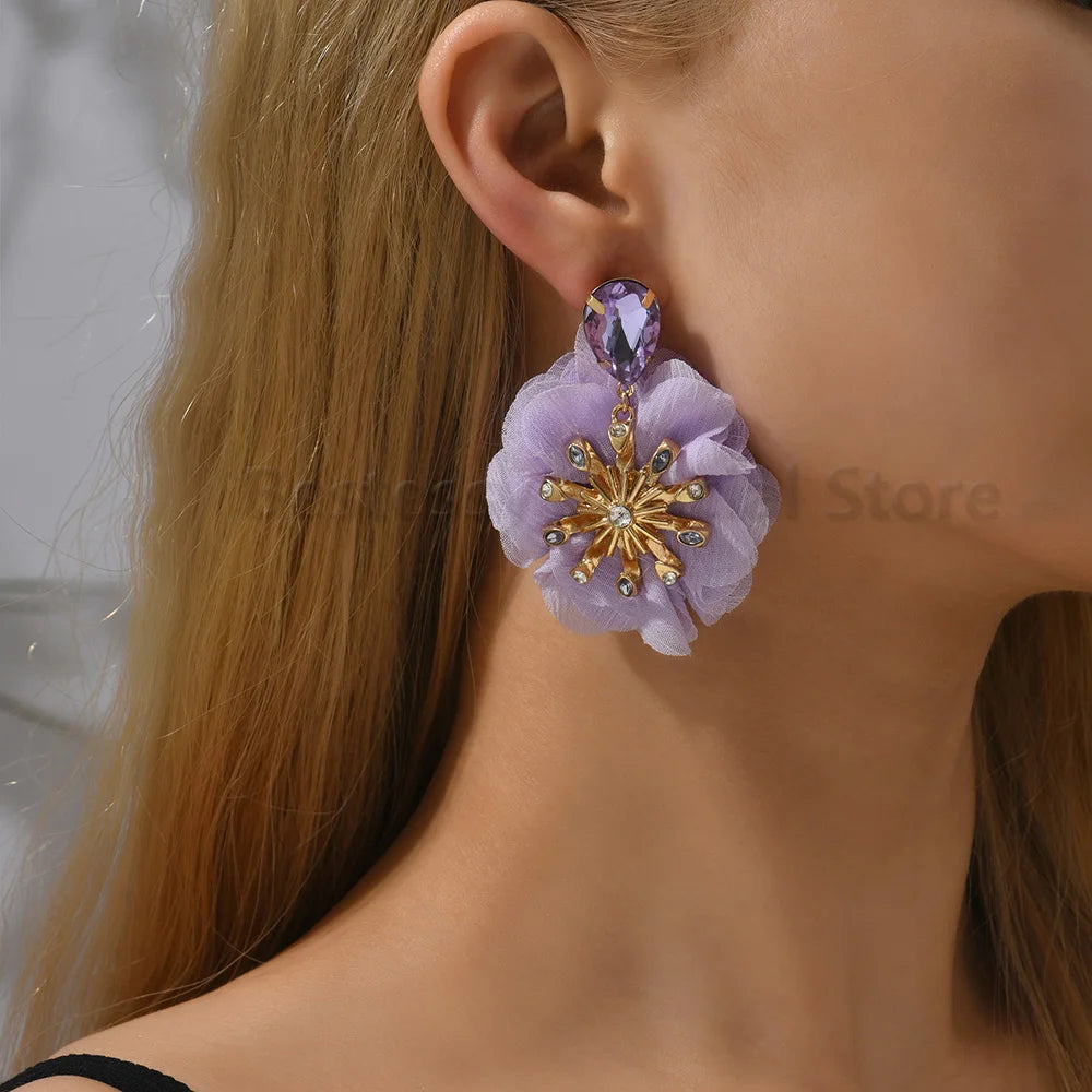 Multicolor Glass Dangle Hanging Earrings For Women Korean Style Cute Sweet Flower Large Pendants Fashion Fairy Statement Jewelry