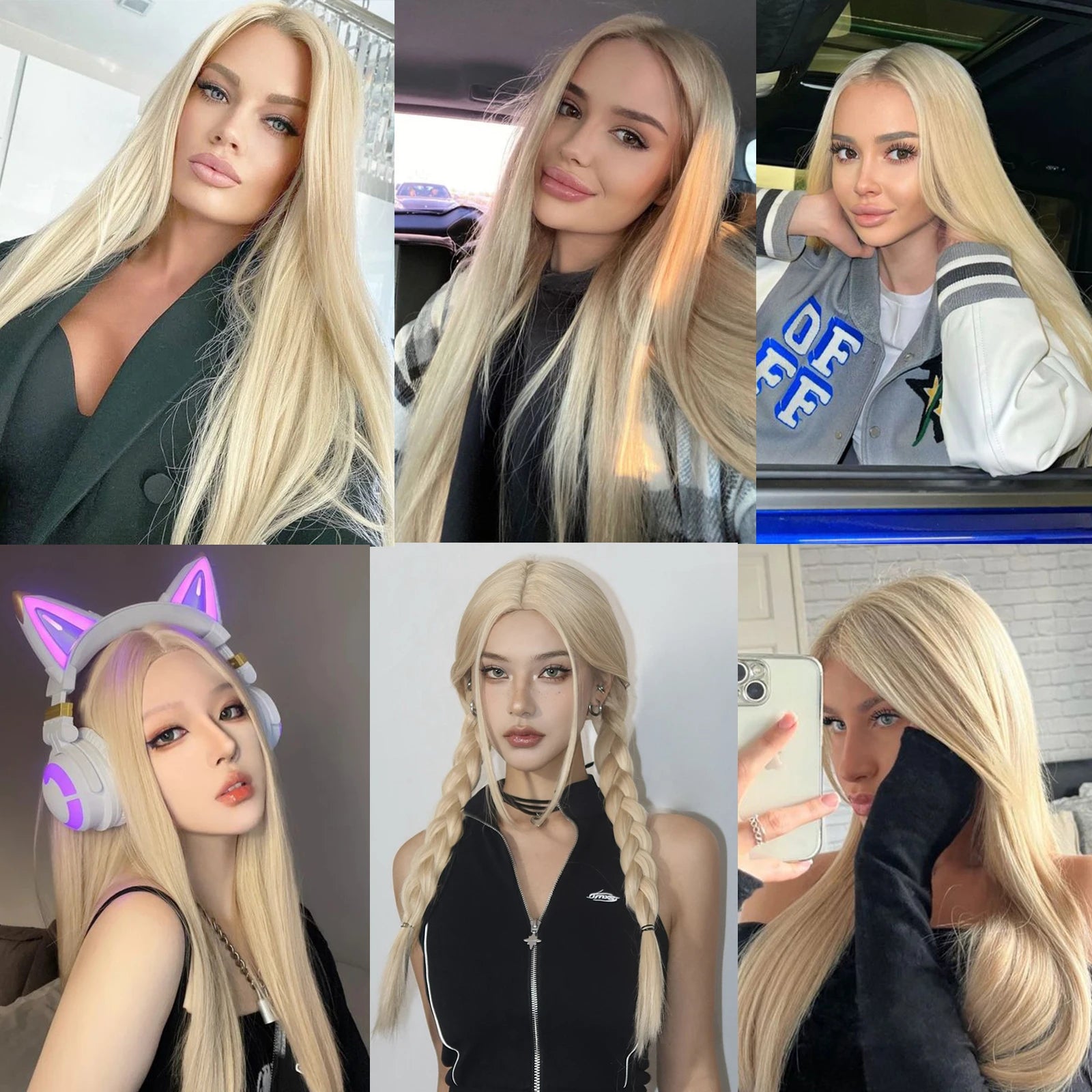 KIMLUD, Blonde Golden Synthetic Wigs Long Straight Hair Natural Wig for Women Middle Part Wigs Cosplay Party Heat Resistant Fake Hair, KIMLUD Womens Clothes