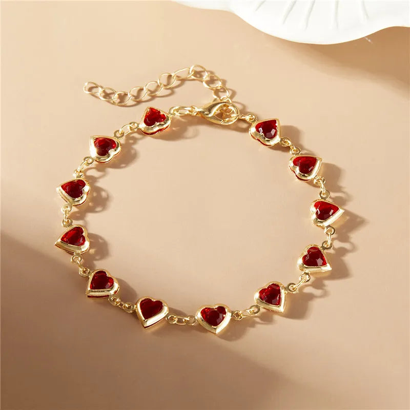 Exquisite Boho Candy Color Heart Shaped Crystal Bracelet for Women Fashion Charm Zircon Butterfly Pearl Metal Chain Bracelets