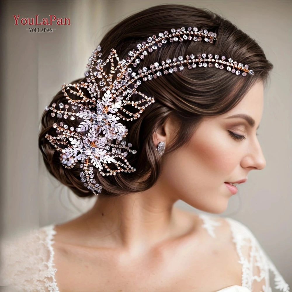 KIMLUD, YouLaPan Alloy Flower Bridal Hair Accessories Wedding Hair Clips Rhinestone Side Hairpin Women Crystal Wedding Headdress HP254, KIMLUD Womens Clothes