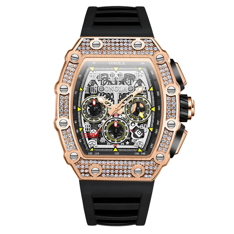 Unique Fashion Design Diamond Inlaid Men's Watch ONOLA Luxury Full-automatic Mechanical Waterproof Tape Watches Men clock