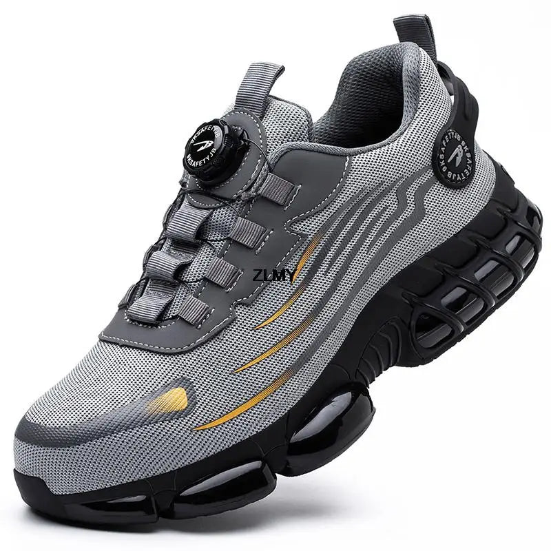 Rotary Button Safety Shoes Men Steel Toe Sneakers Puncture Proof Work Safety Boots Air Cushion Sport Work Shoes Anti-smash Boots - KIMLUD