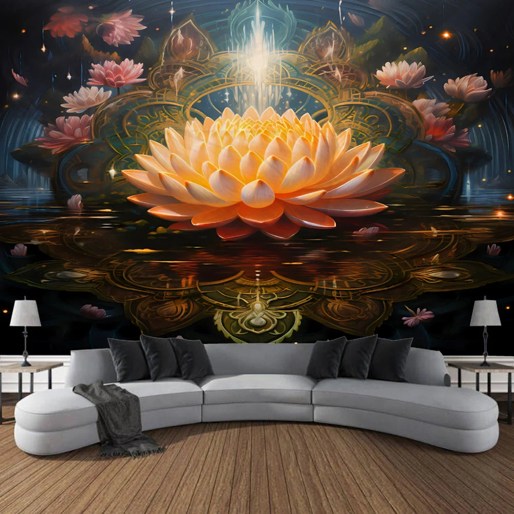 KIMLUD, Meditation Lotus Tapestry Wall Art, Large Tapestry Mural Decoration, Home, Bedroom, Living Room Decoration, KIMLUD Womens Clothes