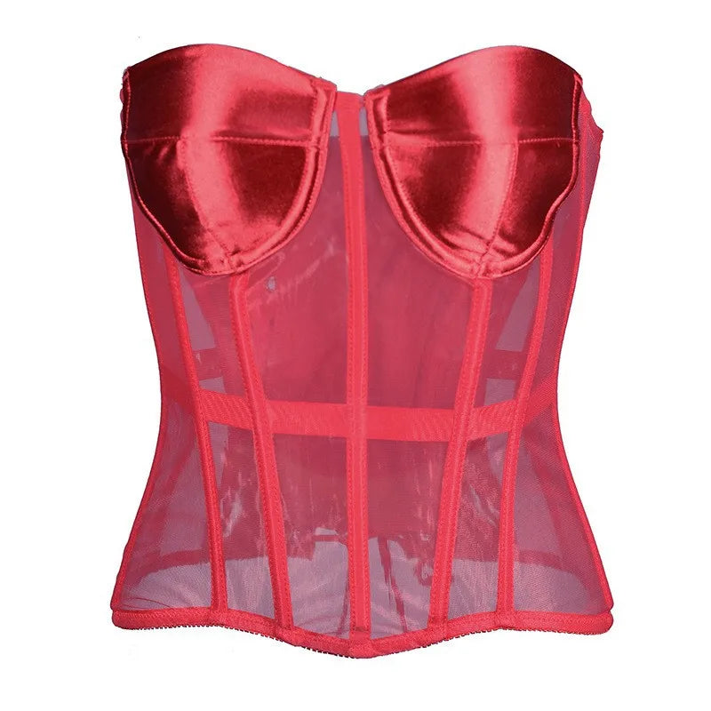 Sexy Women Sheer Bustier Lace Up Corset Top Corset Boned Waist Trainer Lingerie Overbust Corsets Body Shaper Corsets for Women