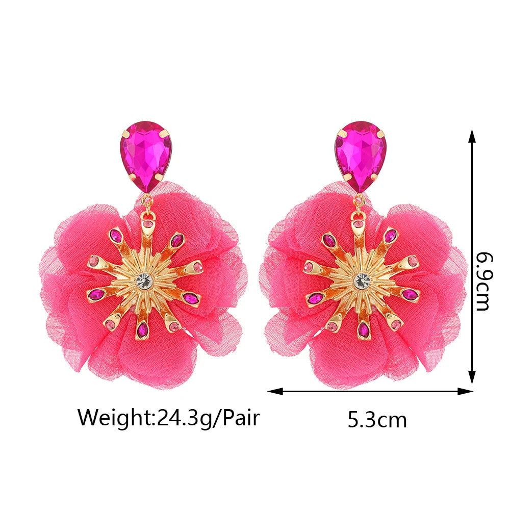 Multicolor Glass Dangle Hanging Earrings For Women Korean Style Cute Sweet Flower Large Pendants Fashion Fairy Statement Jewelry