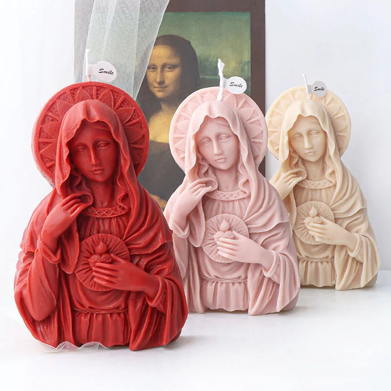 Large Size Virgin Mary Bust Sculpture Candle Silicone Mold DIY Abstract Madonna Statue Gypsum Candle Resin Mould Religious Decor - KIMLUD