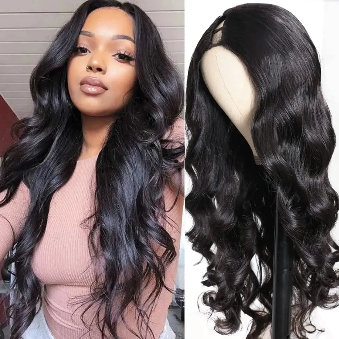 V Part Wigs Body Wave Brazilian Virgin Human Hair Wigs For Black Women Upgrade U Part Glueless Wigs Full Head Clip In Half Wig - KIMLUD