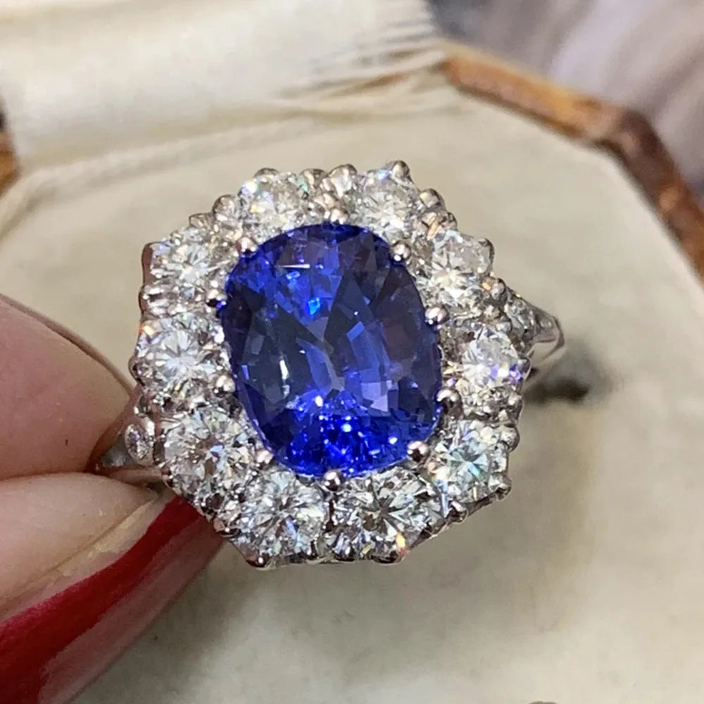 Huitan Bling Bling Blue Cubic Zirconia Ring for Women Temperament Elegant Lady's Accessories Wedding Anniversary New Jewelry