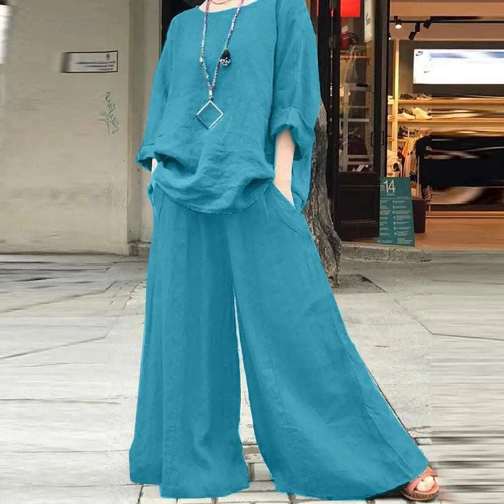 pant sets Spring Suit Stylish Women's Cotton Linen Suit Set Long Sleeve Shirt Wide Leg Trousers for Spring Summer Autumn Casual