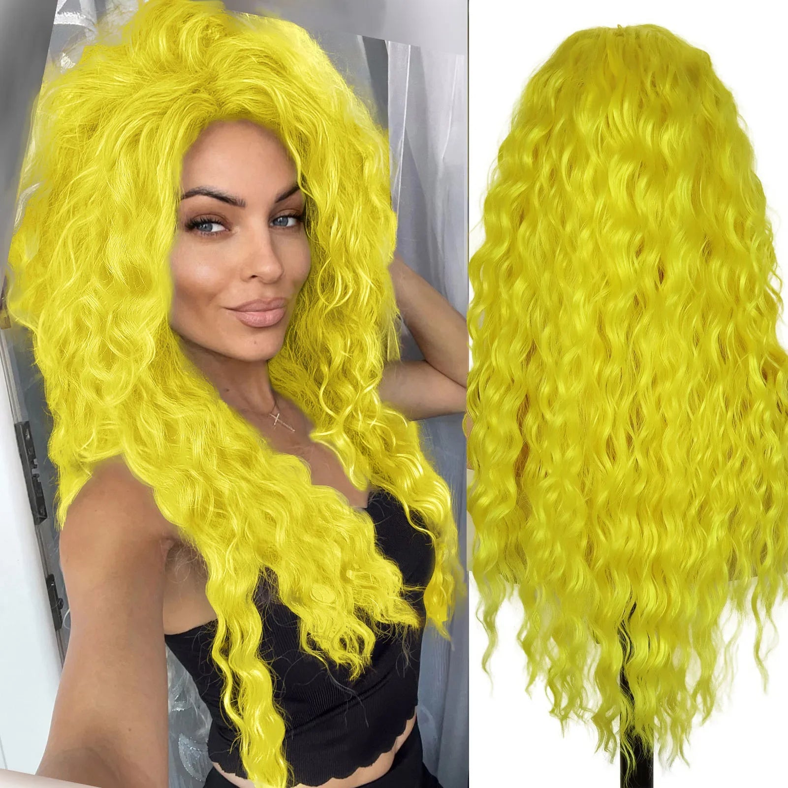 KIMLUD, Ash Blonde Curly Wig Synthetic Long Curly Hair Wigs for Women Fluffy Hairstyle Wave Ombre Wig Costume Carnival Party Regular Wig, 789-21 / 26inches, KIMLUD APPAREL - Womens Clothes