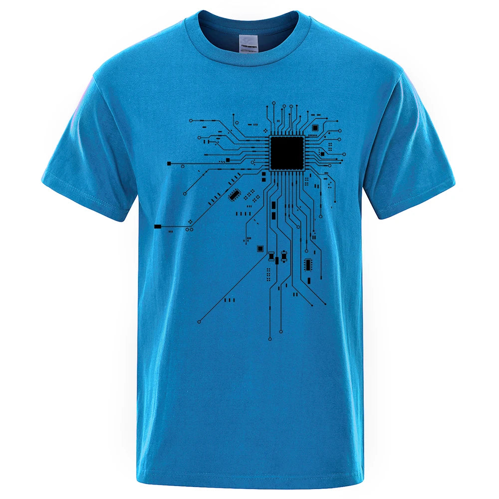 KIMLUD, CPU Processor Circuit Diagram T Shirt Men Summer Cotton T-shirt Men's Funny Tops Fashion Tees Homme Brand Unisex Clothes C99, Light Blue / M, KIMLUD APPAREL - Womens Clothes