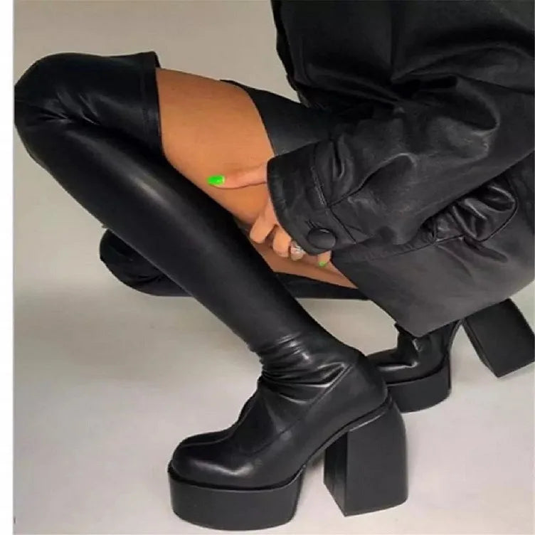 GOOHOJIO Spring Autumn New Thick Bottom Long Boots Women Vintage Classic Women Boots Fashionable Non-slip Chic Shoes for Ladies