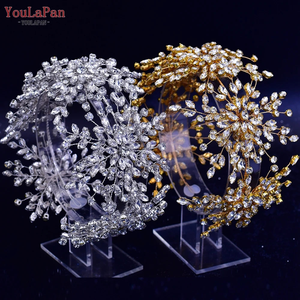 YouLaPan HP389 Bridal Tiara Rhinestone Woman Headband Wedding Hair Accessory Pageant Headwear Silver Gold Color Bride Headpiece