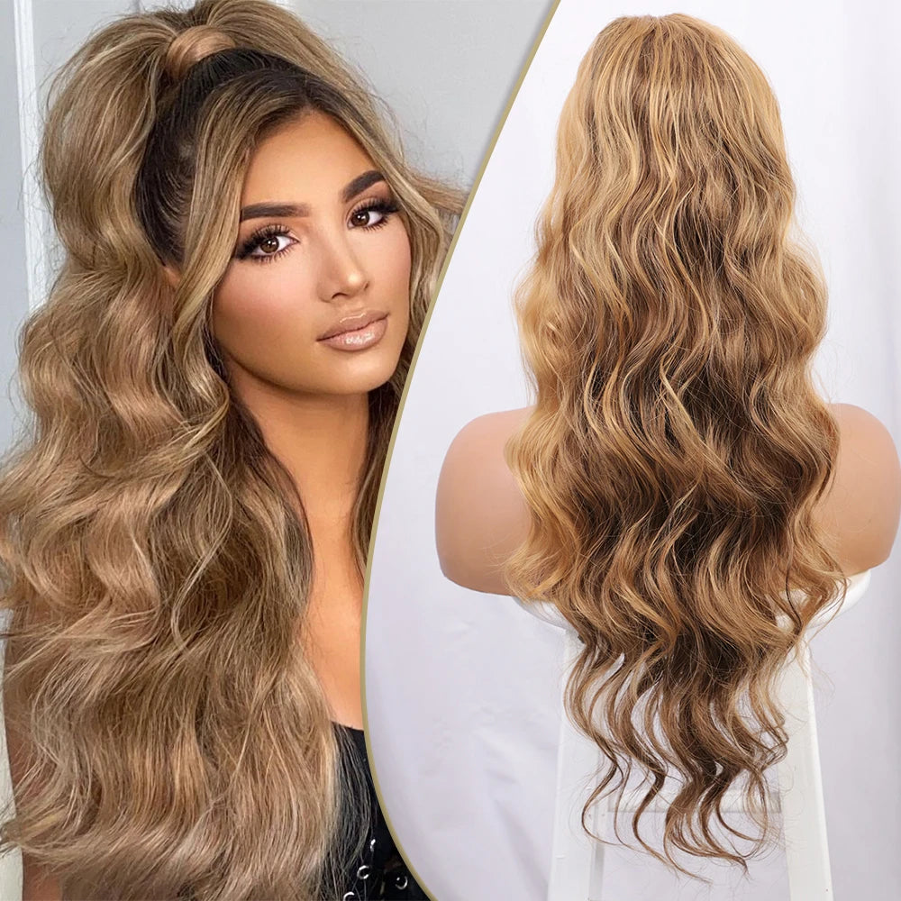 AISI BEAUTY Synthetic Ponytail Extensions for Women Long Wavy Fluffy Synthetic Ponytail Hairpiece Natural Soft Daily Use