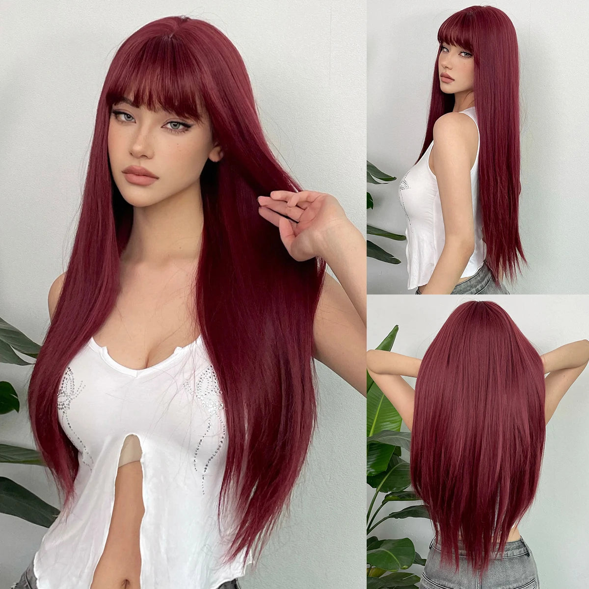 KIMLUD, Ombre Synthetic Straight Cosplay Women Hair Platinum Blonde to Black Hair Long Layered Natural Wigs with Bangs for White Women, Wig-WL1085-5, KIMLUD APPAREL - Womens Clothes