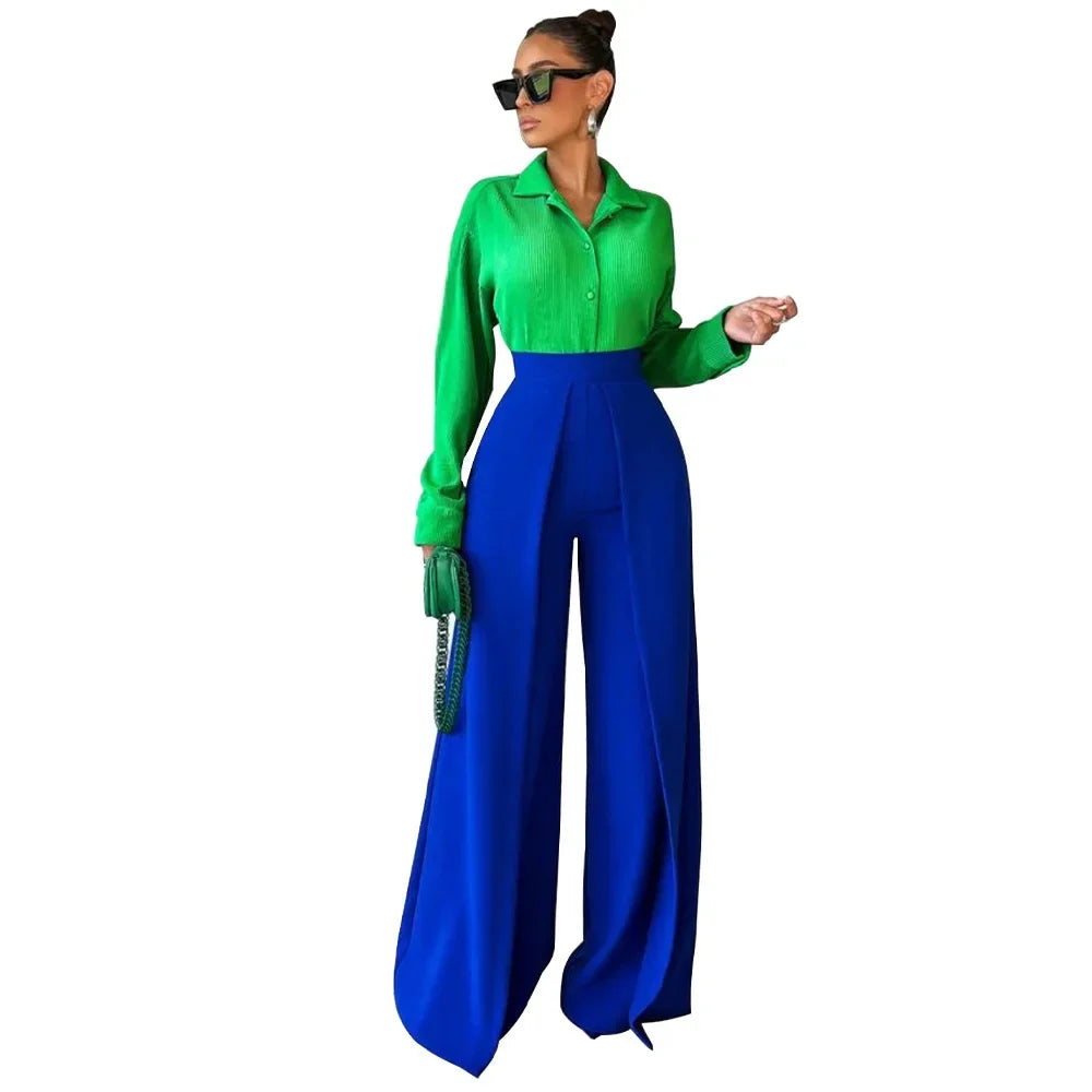 Autumn Winter Solid Color Casual Wide Leg Pants Women Asymmetric  Casual High Waisted Wide Leg Pants Floor Length for Women