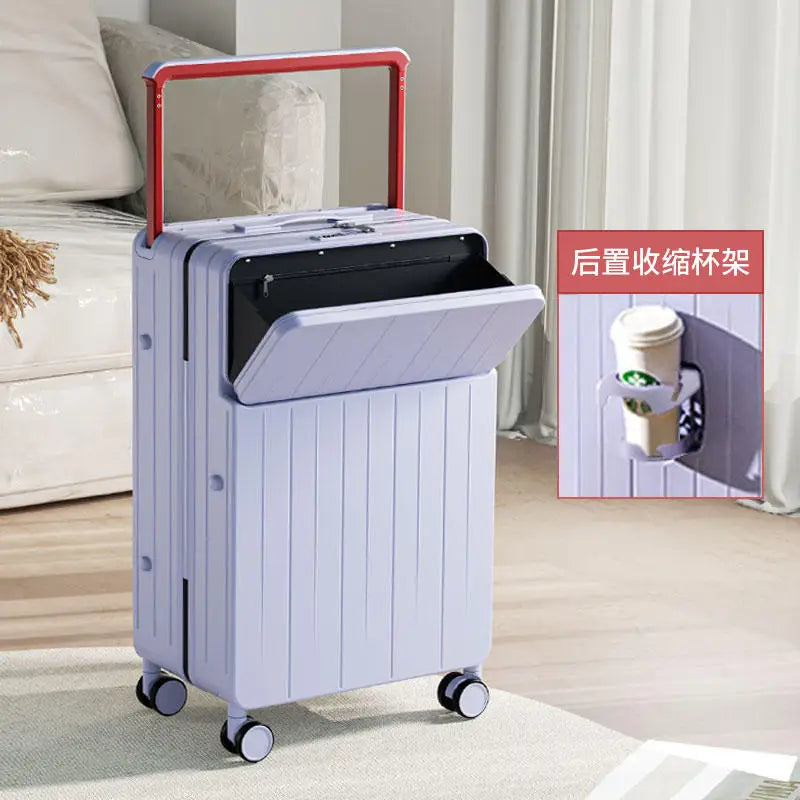 Wide pull rod suitcase 20"22"24"26 Inch multifunctional pull rod box front opening password travel luggage boarding Travel box - KIMLUD