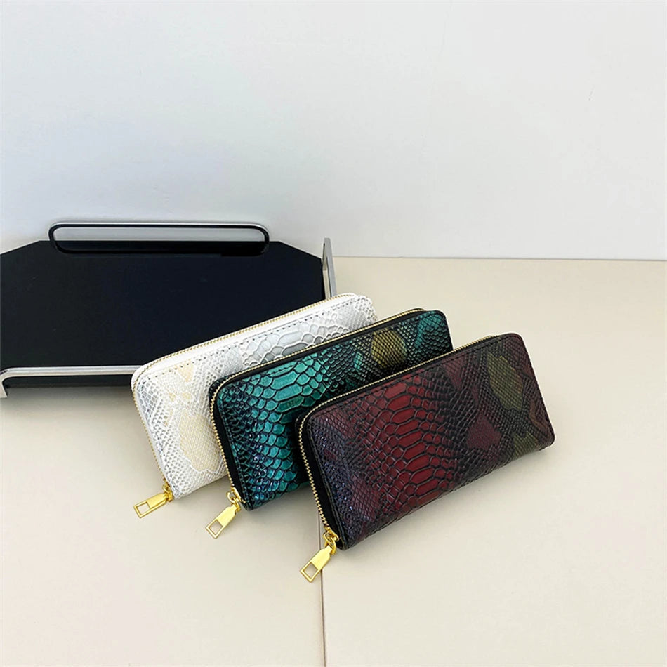 KIMLUD, Female Coin Purse Crocodile Leather Long Women Wallet Serpentine Design Phone Purses for Ladies Cardholder Clutch Money Bag Sac, KIMLUD Womens Clothes