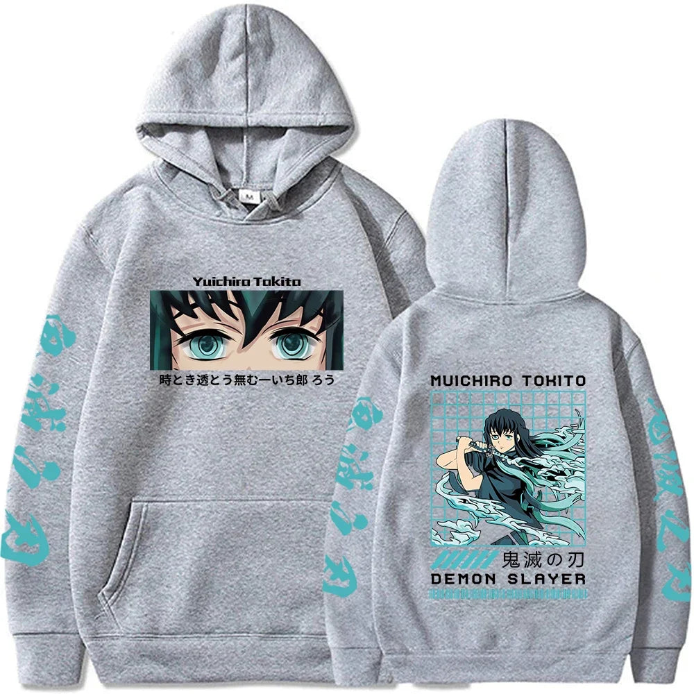 New Funny Japan Anime Demon Slayer Women Hoodies Plus Size Sweatshirt Harajuku Muichiro Tokito Printed Hooded Girl Pullover