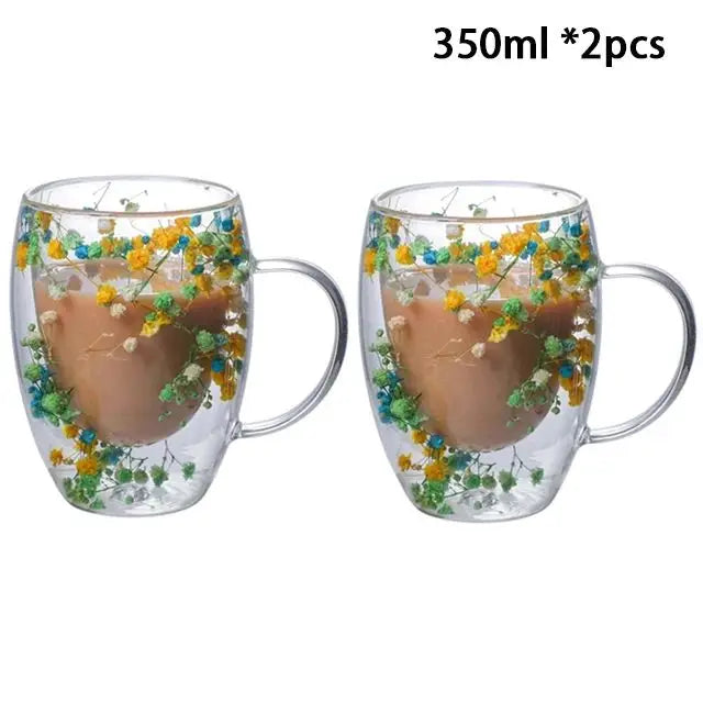 KIMLUD, YWDL 1/2pcs Double Wall Glass Cup With Handle Heat Resistant Tea Coffee Cups Espresso Milk Mug Gift, KIMLUD Womens Clothes