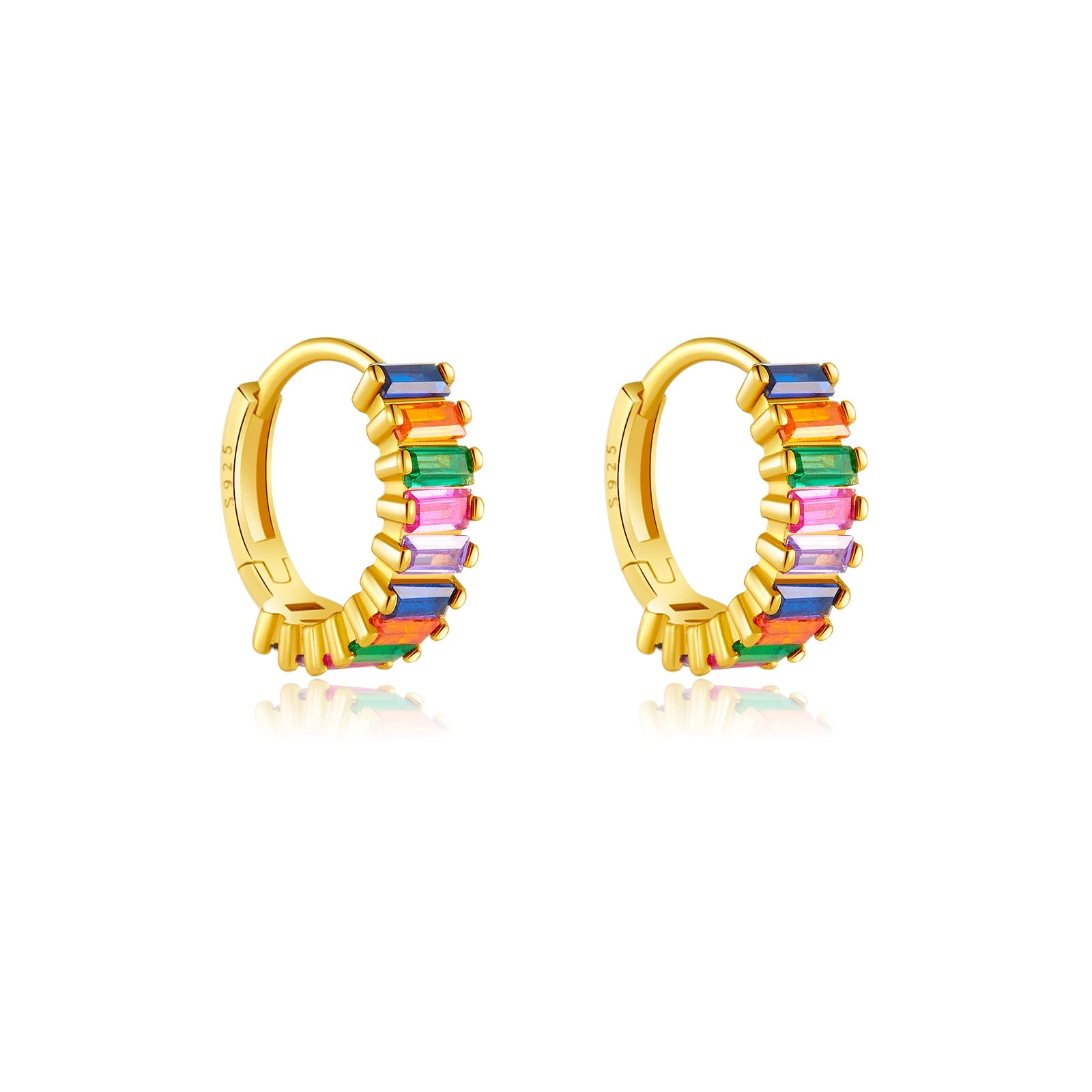 Andywen 100% 925 Sterling Silver Rainbow Color Hoops Circle Round Earring Piercing CZ Zircon Pave Pendiente Ohrringe Jewelry