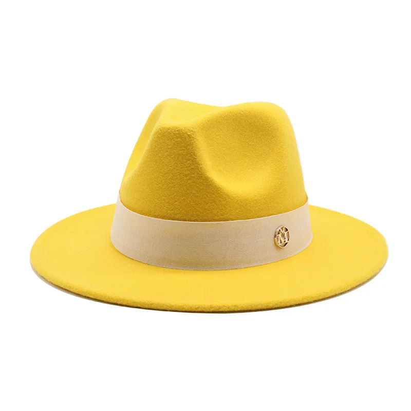 KIMLUD, New Fedora Hat For Women Winter Elegant Fashion Formal Wedding Decorate Church Cap Panama Party Jazz Hat chapeau femme, Yellow / 56-58CM, KIMLUD APPAREL - Womens Clothes